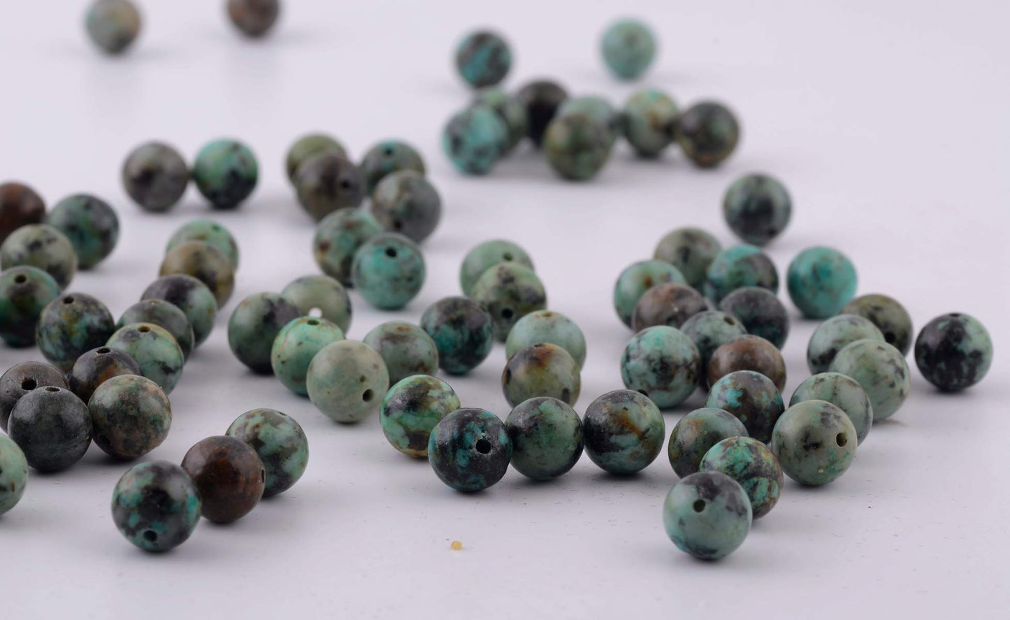 Natural Stone Beads 100pcs Round Genuine Real Stone Beading Loose Gemstones Hole Size 1mm DIY Smooth Bead for Bracelet Necklace Earrings Jewelry Making (African Turquoise Green, 10mm)