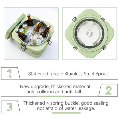 2.5 Gallon Insulated Soup Container Commercial Food Warmer for Hot or Cold Food, 11QT Hot Box for Catering, Food Cooler with 4 Buckles Handles for Restaurant, Canteen,Home (Green)