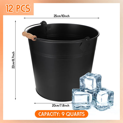 Didaey 12 Pcs Large Galvanized Metal Buckets with Handle 10 Inch Heavy Duty Stainless Steel Pails Round Pail for Party Wedding, Crafts, Utensils, Table Centerpieces (Black)