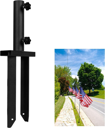 KSWLOR Flag Spike Ground Stake, Ajustable Metal Flag Pole Stakes, Feather Flag Stake Base, Ground Spike Flag Pole Holder, Ground Outdoor Banner Stakes for Garden Lawn Suitable for 0.5-1 inch Rods