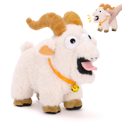 FunisFun Goat Plush with Bell, Goat Stuffed Animal with Funny Screams Sound, Gag Gift for Adults Friends and Coworkers Desk Toy
