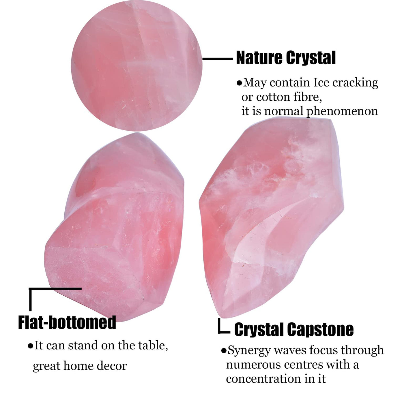 AMOYSTONE Large Rose Quartz Flame Shaped Stone Real Rose Quartz Healing Crystal Tower Spiritual Home Decor for Witchy Room 1.5-2.2LB