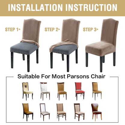 H.VERSAILTEX Dining Chair Covers Stretch for Dining Room Set of 4 Parson Chair Slipcovers Protectors, Soft Thick Solid Velvet Fabric Washable, Taupe