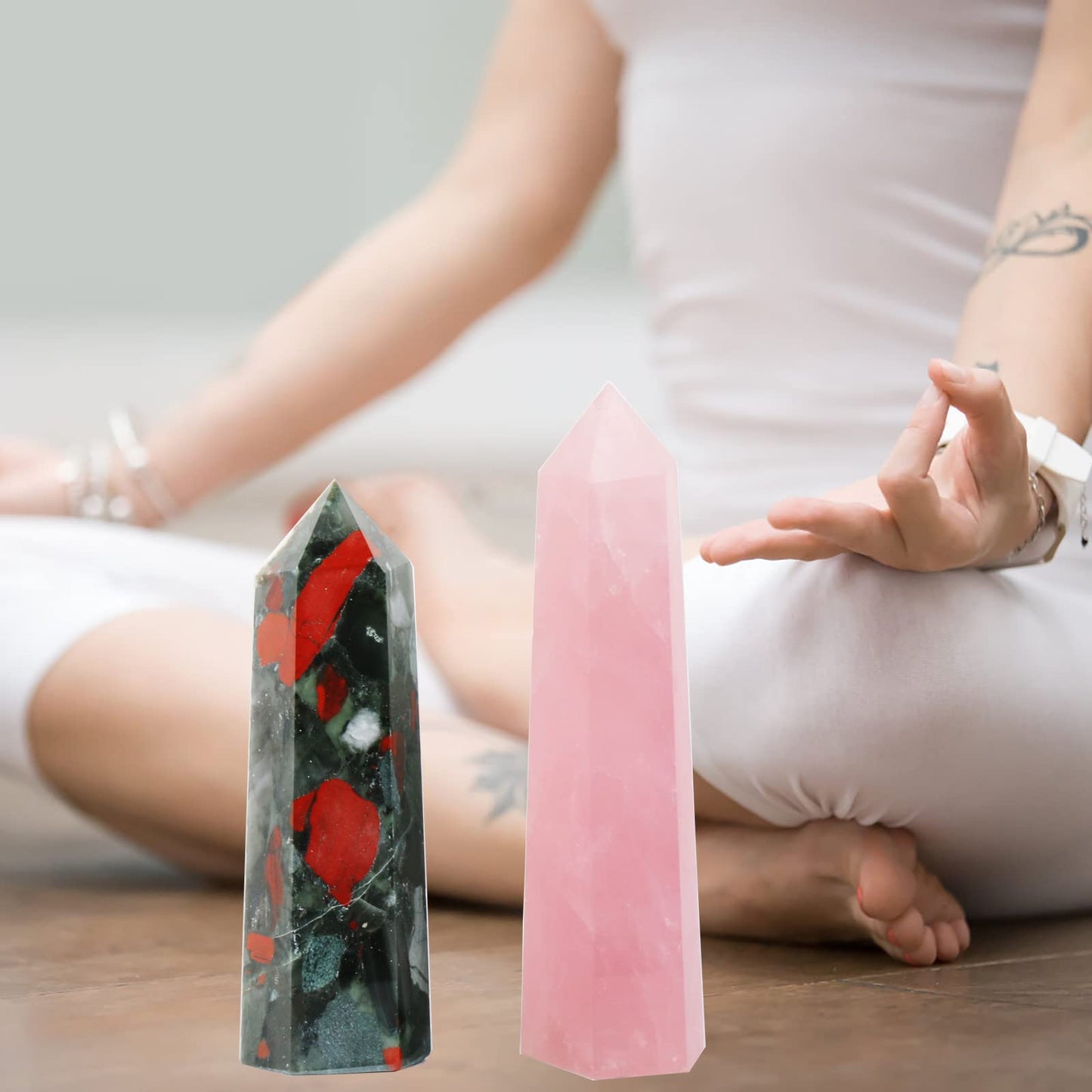 FZBHRO Large Crystal Towers Africa Blood Stone 6 Faceted Quartz Point Obelisk Red Healing Crystal Wand 0.8-1.3 Pound