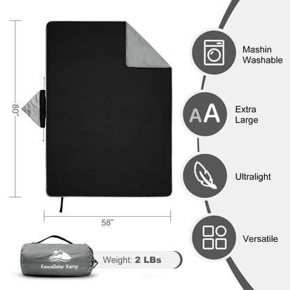 KawaGebo Kamp Fleece Waterproof Outdoor Blanket - Windproof Stadium Blanket for Camping, Picnics, and Sports Stay Dry and Comfortable 80"x 58"(Hoodeed, Gray)