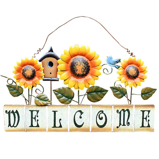 Welcome Sign Metal Hanging Sunflower Signs for Front Door Porch Wall - Rustic Decorative Door Hanger Indoor Outdoor Spring Decoration Wreath Decor (C)