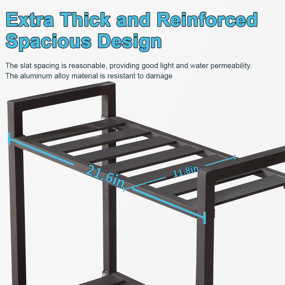 DHYGOTFUR Versatile Indoor/Outdoor Plant Stand – High-Strength Aluminum with 300 LBS Load Capacity - Ideal Decor for Patios, Gardens, Living Rooms | L21.6 x W11.8 x H22 inches