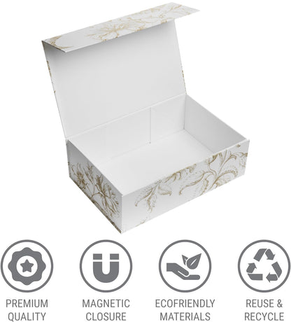 Sorarto Luxury Keepsake Gift Box | Gold Floral Decorative Boxes with Magnetic Lids for Presents, Wedding Memory Box, and Bridal Gifts. 13.5" x 9" x 4.3"