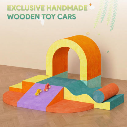 Yaofala 10 PCS Color Foam Climbing Blocks for Toddlers, Soft Play Set with Toy Car, Climbing Blocks for Toddlers 1-3, Indoor Climb and Crawl Soft Play Set