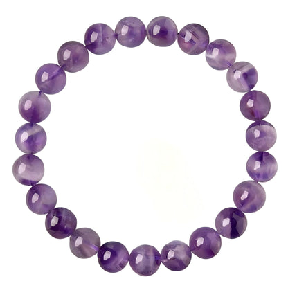 Rosolaratop Natural Amethyst Beaded Bracelet, Purple Gemstone, Round Polished Beads, Stretch Style (8MM buckle)