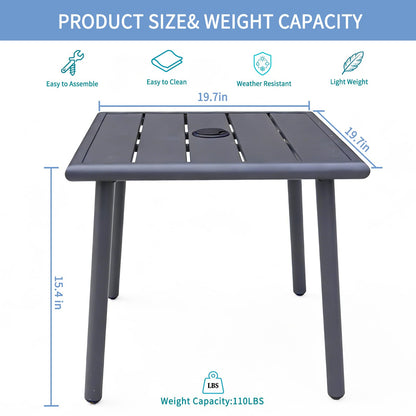 UFavo Home Small Metal Outdoor Side Table with Umbrella Hole Set of 2, Sqaure Patio Coffee Bistro Table End Table, Umbrella Table with Hole for Poolside Yard Porch Deck Balcony,19.7x19.7 inches, Gray