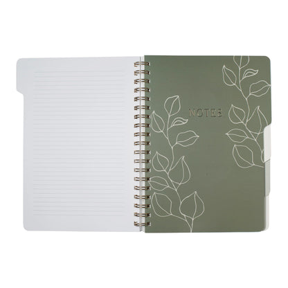 Fringe Studio Large Tab Notebook, "Modern Eucalyptus", Flexible Paperback Cover, 5 Subject/Die-Cut Dividers, 7.25" X 10", 180 Lined Pages, Multicolor (343PA001FSC)