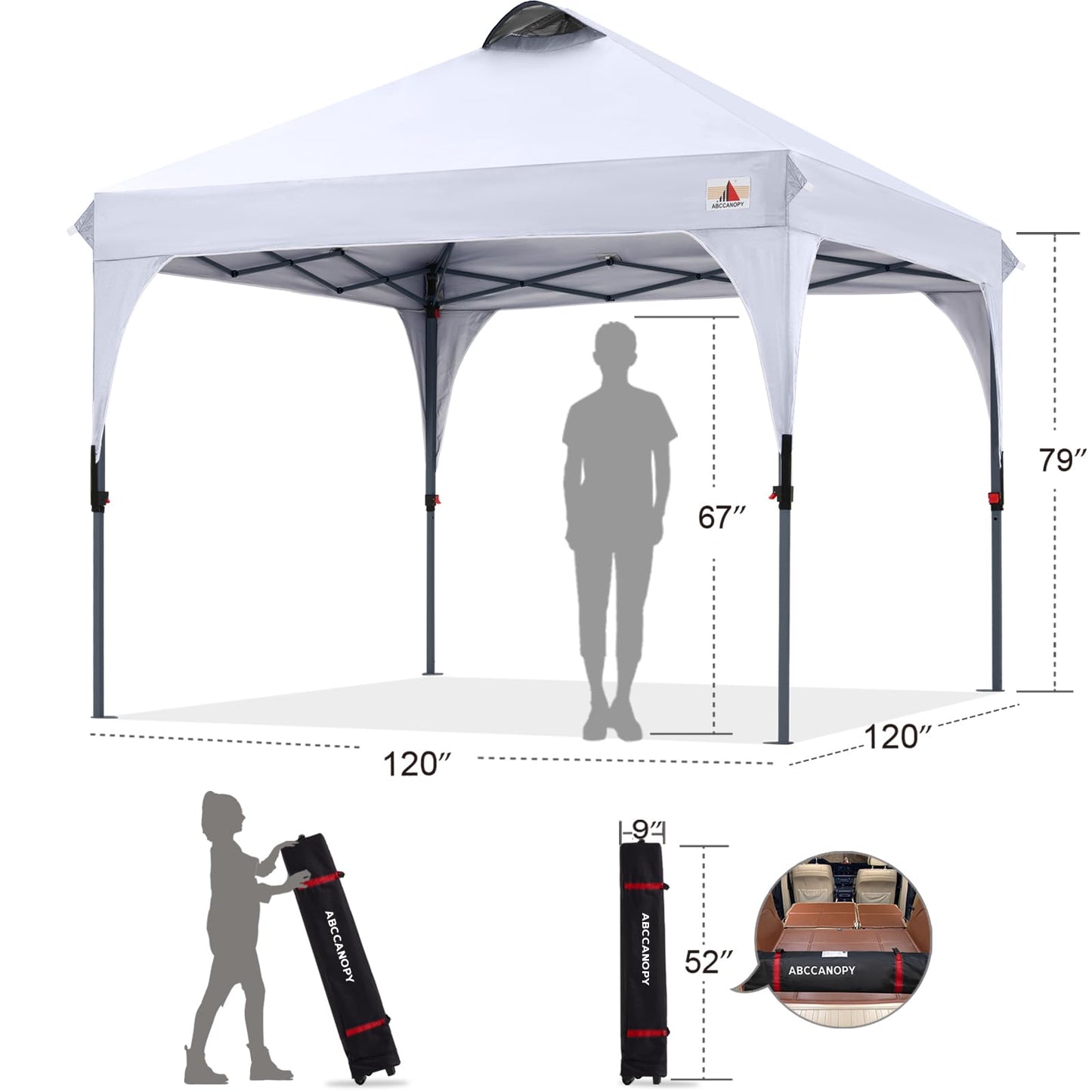 ABCCANOPY Outdoor Pop up Canopy Tent, 10x10 Instant Portable Canopy for Camping, Beach, Backyard, White