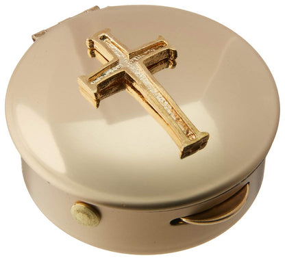 Cathedral Art Metal (Abbey & CA Gift) Polished Brass PYX with Cross/Pill/Keepsake Box, 1.5"x1.5"x.5