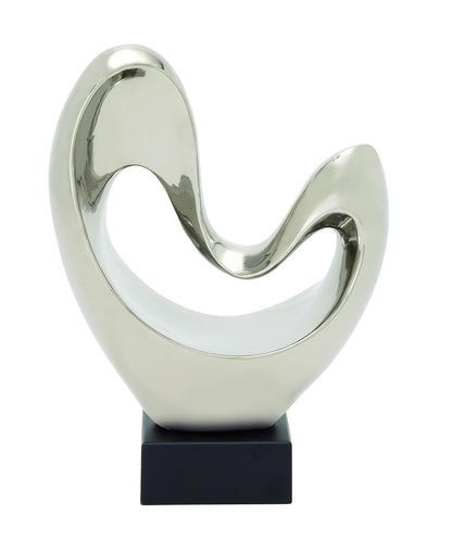 Deco 79 Polystone Abstract Decorative Sculpture Heart Home Decor Statue with Black Base, Accent Figurine 10" x 5" x 14", Silver