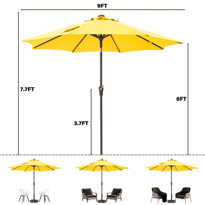 Tioline 9FT Solar-Powered LED Patio Umbrella with Tilt Crank,Outdoor Market Umbrella with 32 Lights,Sunshade for Deck, Garden and Pool,Yellow