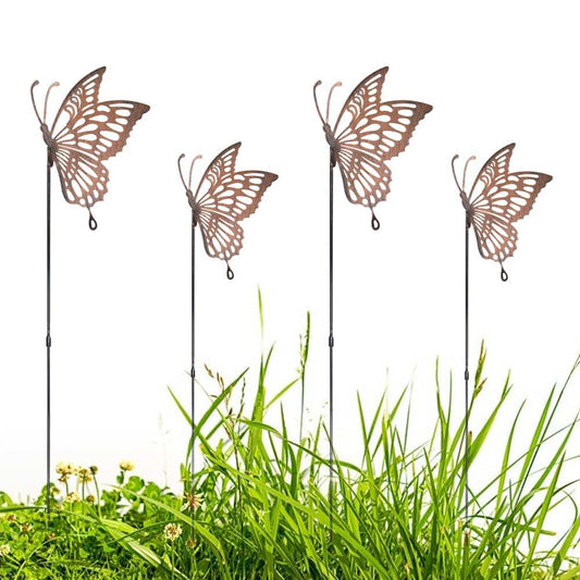 DIINOR Butterfly Garden Stakes Decor Metal Yard Art Butterfly for Women Mom Ornaments Large Outdoor Decorative Patio Lawn Decor Memorial 4 Pack 24.8Inch