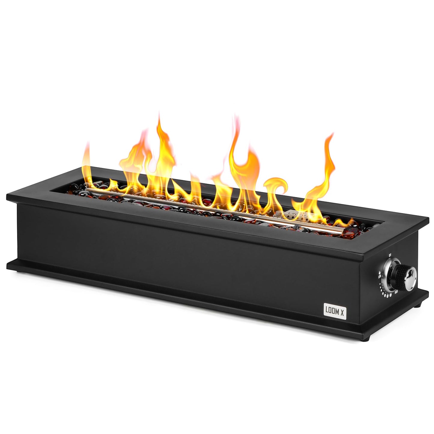 Onlyfire Loom X Propane Fire Pit Table with Stainless Steel Burner and Decorative Fire Glass Beads - 28 Inch Rectangular Tabletop Gas Fireplace (Side Connected)