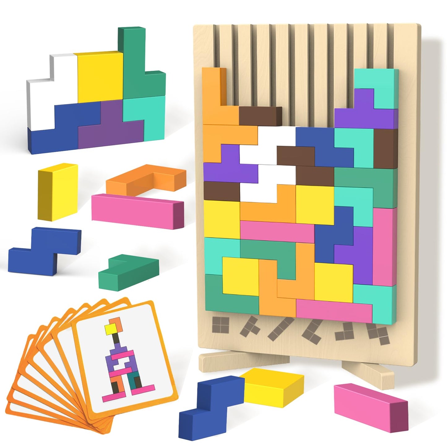 Wooden Block Puzzle Montessori Toy，Colorful Stacking Game Educational Puzzle Jigsaw Puzzles for Toddlers and Kids, Brain Teaser Wooden Toy Gift for 3 4 5 Year Old Boys and Girls