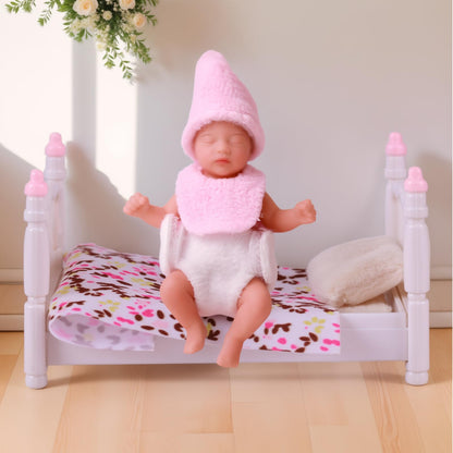 BABESIDE Mini Silicone Baby Dolls, 3 Inch Realistic Newborn Baby Dolls Full Silicone Sleeping Little Mini Real Life Baby Girl Miniature Baby with Playset Accessories(Pink)