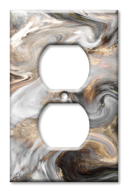 Art Plates - OVERSIZED Metal Switch Plate - OVER SIZE Wall Plate - Single Gang Electrical Outlet Wall Plate - Grey and Brown Swirl Marble - Granite Print (Made in USA)