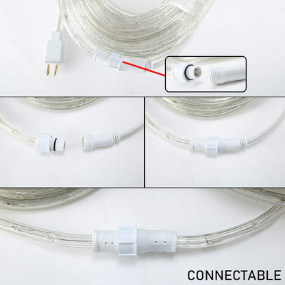 DINGFU 50ft 360 LED Waterproof Rope Lights, 110V Connectable Indoor Outdoor White Led Rope Lights for Outside, Deck, Patio, Pool, Camping, Bedroom Decor, Landscape Lighting and More (White)