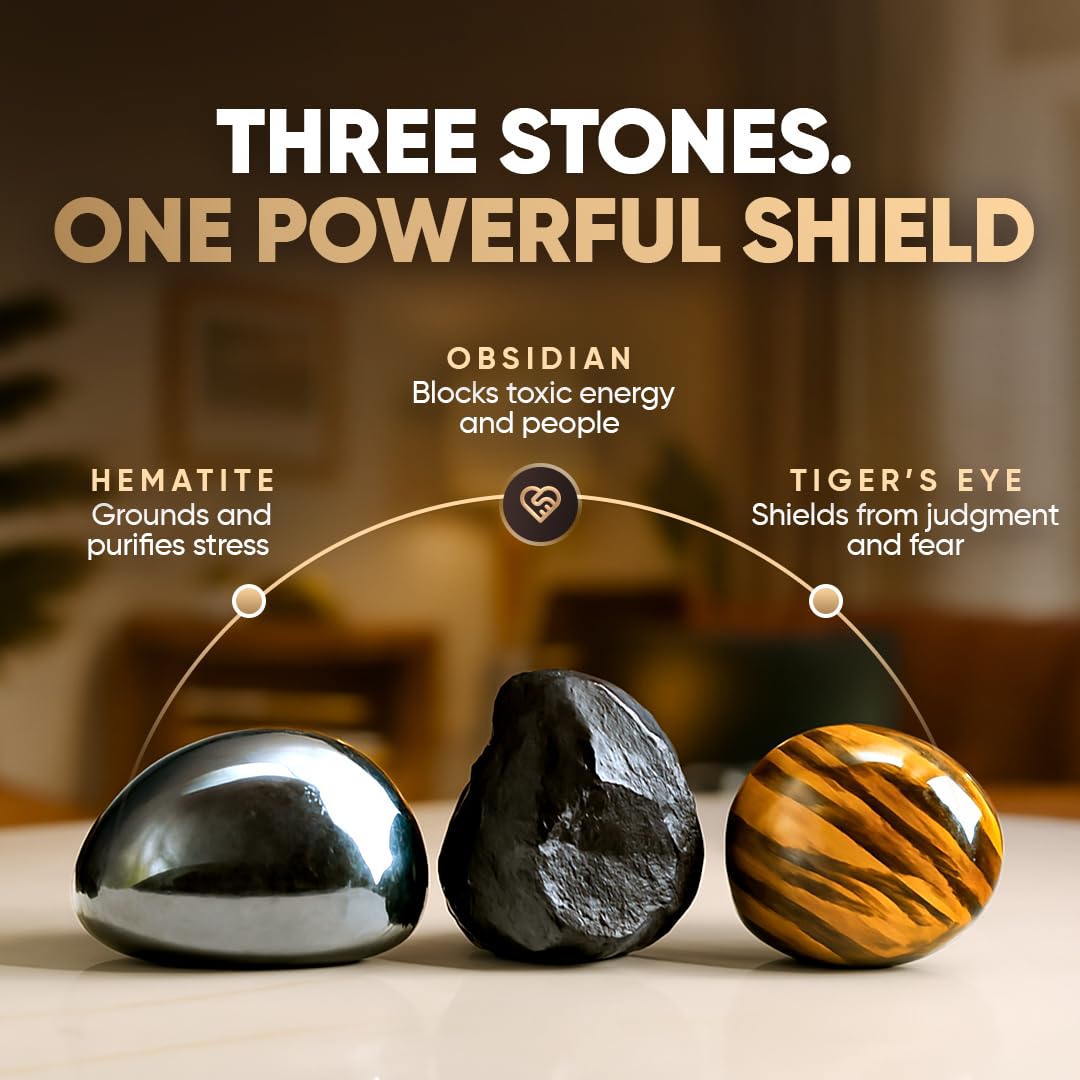 Conscious Items Triple Protection Bracelet, Tigers Eye, Hematite Stone, & Black Obsidian Bracelet, Spiritual Stone Bracelets for Women & Men, 7.87 in
