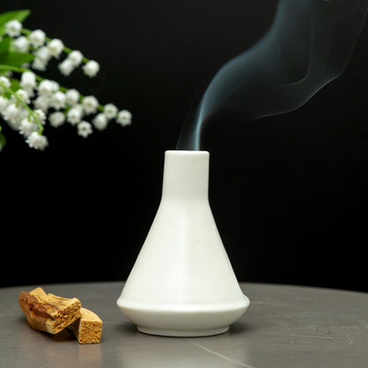 MOUGIGI Ceramic Chiminea Palo Santo Holder and Burner - Modern Medieval Incense Candle and Matchstick Mini Chiminea for Wood Sticks and Bulk Incense with Ash Catcher - Zen-Inspired Home Decor Gift