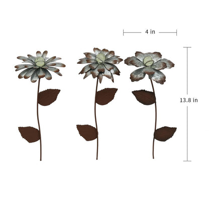 CEDAR HOME Galvanized Floral Garden Stake Outdoor Glow in Dark Plant Pick Water Proof Metal Stick Art Ornament Decor for Lawn Yard Patio, 4"W x 1.5"D x 13.8"H, 3 Set