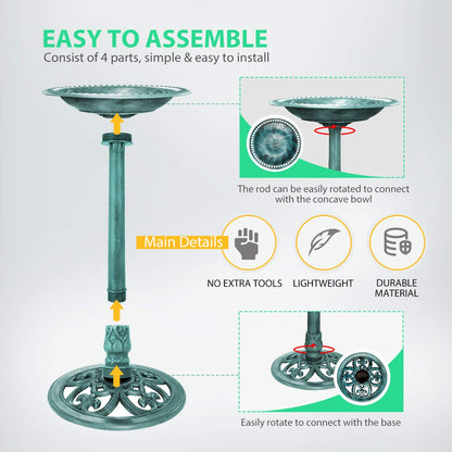 VIVOHOME Bird Bath for Outside, Polyresin Pedestal Bird Baths for Outdoor, Garden, 28 Inch Height Weather-Resistant Birdbaths with 20" Bowl, Green