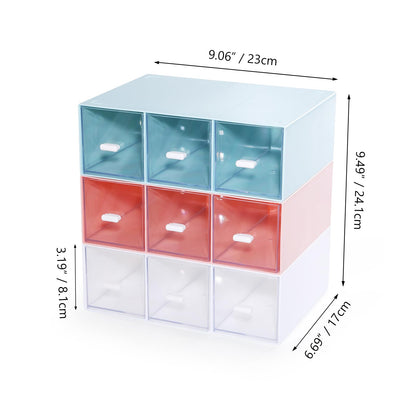 OSteed Desktop Drawers, Desk Organizer with 9 Drawers, Stackable Plastic Storage Box for Home Collection, Cosmetics, Jewelry, Office Supplies (3 Tiers, Mixed Colors)