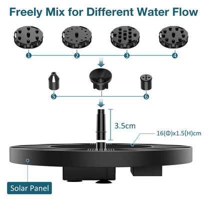 AISITIN Solar Bird Bath Fountain with 6 Nozzles, Solar Powered Floating Water Fountain Pump for Bird Bath, Pond, Pool, Garden, Fish Tank and Outdoor
