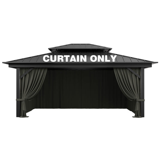 Pakunoda Outdoor Gazebo Curtain Replacement Universal 4-Panel Sidewalls 12' X 16',Outdoor Patio Waterproof Privacy Curtain with Double Zipper for Patio,Garden, and Backyard (Curtain Only)