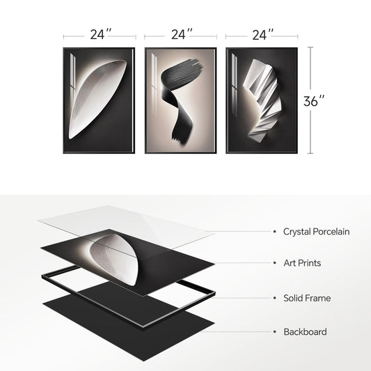 Large Framed Modern Wall Art for Living Room, 3 Piece Black and White Abstract Contemporary Pictures Artwork Decor, Geometric Luxury Bright Style Prints Paintings for Hallway and Office 24x36 Inch