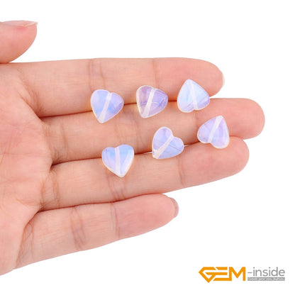 GEM-Inside 10mm Heart Charms White Cream Opalite Beads for Jewelry Making Full 15" Strand Power Energy Healing Chakra Stone Beads