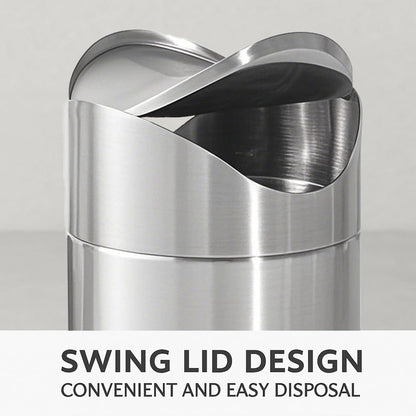 JILLICK Small Mini Trash Can with Lid, Brushed Stainless Steel Small Tiny Mini Trash Bin Can, Mini Countertop Trash Cans for Desk Office, Swing Top Trash Bin 1.5 L/0.40 Gal (Sliver)