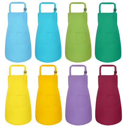 IAGBIBUI Kids Apron, 8 Pack Kids Aprons for Girls Boys, Children Art Painting Aprons Kitchen Classroom Cooking Baking for Age 6-13 Years