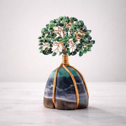 Crocon® Ruby Zoisite Crystals Tree with Fluorite Rough Base, Birthday Gifts for Women & Men, Room Decor, Healing Crystals Spiritual Gift, House Warming Gifts New Home, Birthday Gift - Mom Sister Wife
