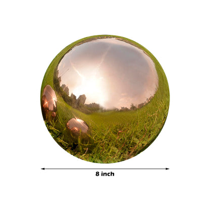 Nerien 8 Inch Gazing Ball, Stainless Steel Garden Mirror Globe, Polished Ornament Sphere, Hollow Floating Reflective Hemisphere, Home Outdoor Pond Housewarming Swimming Pool Decoration Gift, Rose Gold