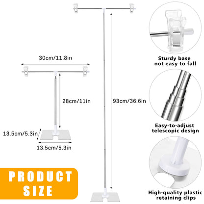 Dunzy 2 Pack Adjustable 11 in - 36.6 in High Metal Banner Holder Table Top Banner Display Poster Stand T Shaped Stand Desktop Business Poster Holder Advertising Display Sign Indoor Outdoor