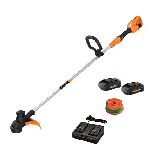 WORX Cordless String Trimmer, 13'' Electric Weed Wacker with Auto Feed, 40V Lightweight Weed Eater with Dual-exit Cutting Head, 2 Batteries & Charger Included, WG183