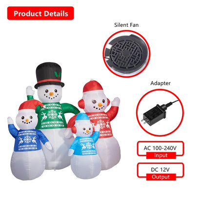 BORGOVA 6-Foot Inflatable Christmas Decorations - Set of 4 Inflatable Snowman Family Figures with Built-in LED Lights, Ideal for Garden Lawns and Outdoor Christmas Decor