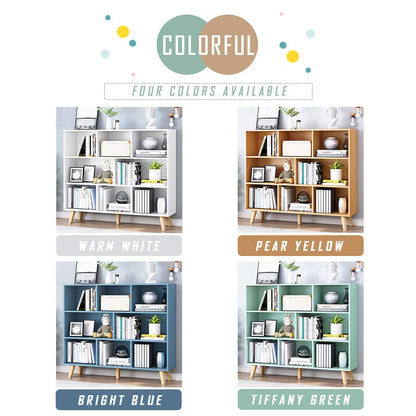 IOTXY Wooden Open Shelf Bookcase - 3-Tier Floor Standing Display Cabinet Rack with Legs, 8 Cubes Bookshelf, Tiffany-Green