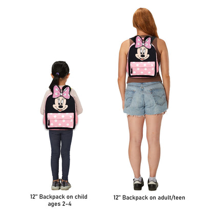 Disney Minnie Mouse Backpack for Girls Toddlers Kids - Bundle with 12" Preschool Toddler Backpack with Ears, Bow, and Stickers (Minnie Mouse School Supplies)