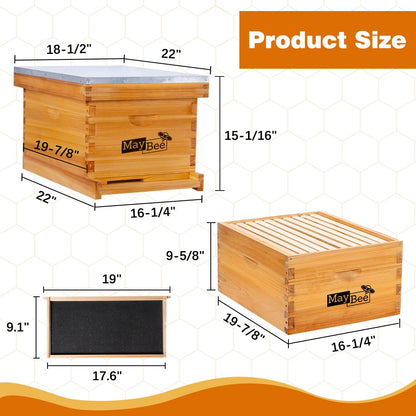 MayBee 10-Frame Beehive Starter Kit, Bee Hive Kit Dipped in 100% Beeswax, Bee Hives Boxes Starter Kit Includes Beekeeping Supplies Tool Kit and Bee Suit