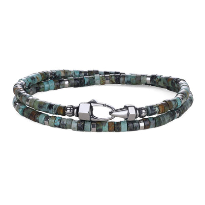 COAI African Turquoise Bracelet for Men, Layered Beaded Gemstone Bracelet for Men L