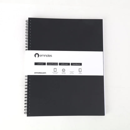 Emnotes Unruled Notebook, Unlined Blank Paper, 8.5 x 11 Inches, 80 Sheets, Black Softcover (Pack of 3)