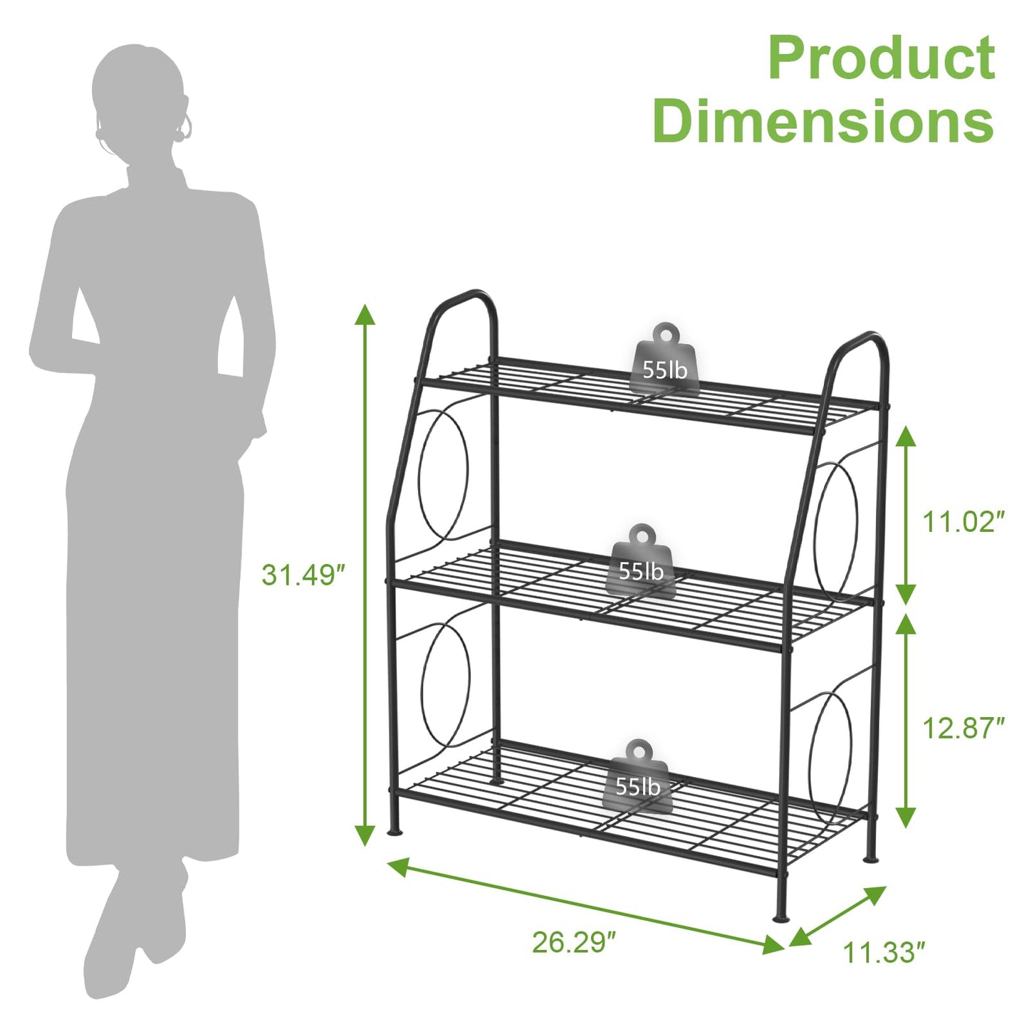 VyGrow Plant Stand, 3 Tier Plant Shelf for Indoor Outdoor, Heavy Duty Metal Outdoor Plant Stand Holder Rack for Living Room Balcony and Garden, Iron Wire, Black