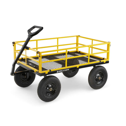 Gorilla Carts 1,400 lb Steel Utility Garden Cart, Heavy Duty 4-Wheel Yard Cart with Convertible 2-in-1 Handle & Removable Sides, 12 cu ft, Black/Yellow