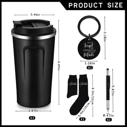 Gerrii Set of 4 Appreciation Gifts for Men Thank You Gifts for Male Coworker Employee Teacher Administrator 17 oz Stainless Steel Tumbler Inspirational Keychain Metal Pen Socks for Men(Classic, Black)